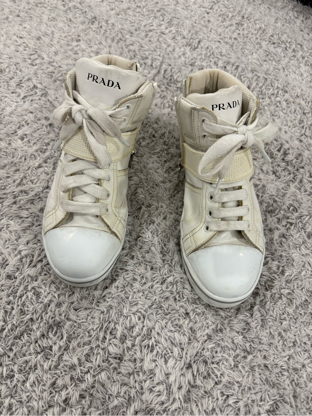 Prada Kids White High-Top Sneakers